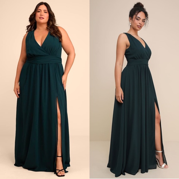 Lulus Dresses & Skirts - NWT LULUS Emerald Chiffon Sleeveless V-Neck Wedding Guest Dress Formal Gown XL‎